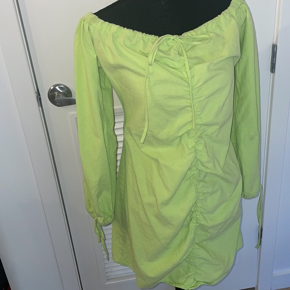 ASOS Draw String Off the Shoulder Lime Green Mini Dress Size 10 - Picture 11 of 11